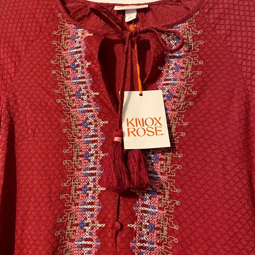 Knox Rose boho dress w/ key hole tassel tie long sleeves embroidery & pockets!!!